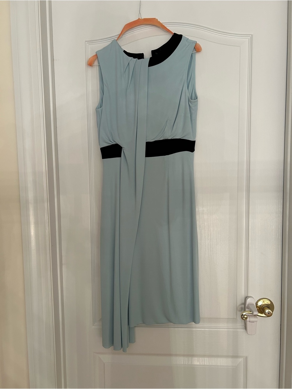 Karen Millen Sleeveless Light Blue Dress with Black Trim - size 4